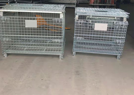 Gaiola galvanizada da pálete do metal da caixa de armazenamento 6.4mm com pés/quadro dobrável do fio