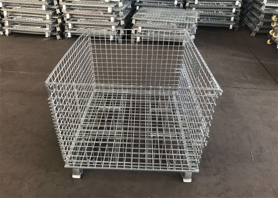Gaiola galvanizada da pálete do metal da caixa de armazenamento 6.4mm com pés/quadro dobrável do fio